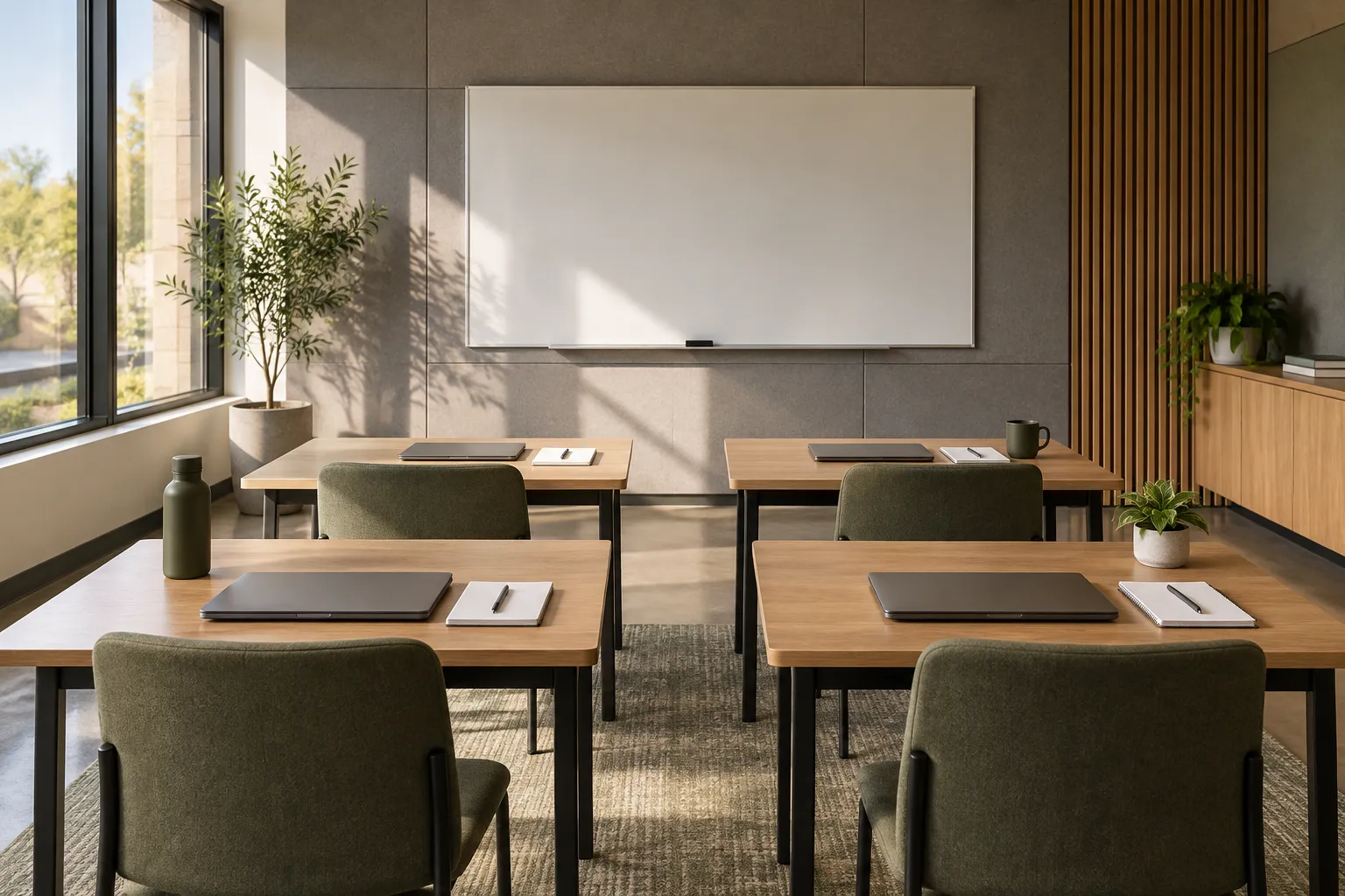 Corporate Training Workshop Professional classroom prepared for a technical workshop